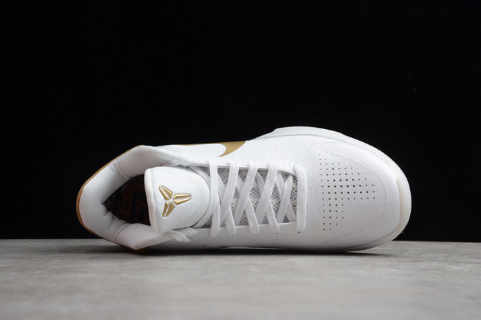 zoom kobe 5 big stage home white/metallic gold 386429-108